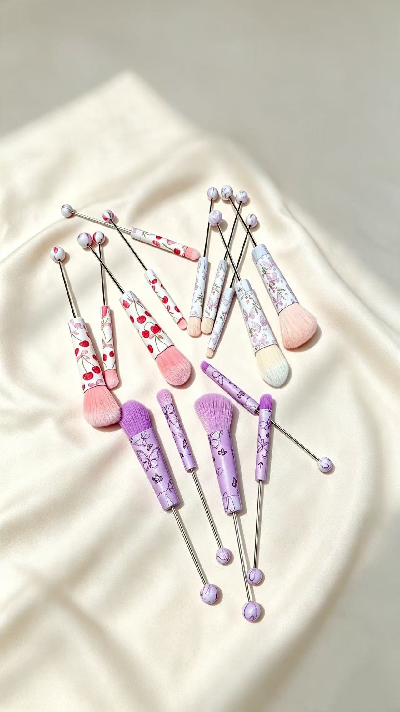 Wholesale Beadable 5 Pcs/ set Butterfly Cherry Bow Printed DIY Beaded Makeup Brush ACC-MB-HuaH005