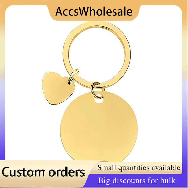 Custom Keychains with Laser Engraved Text or Logo - Big Round Heart Metal Keychain