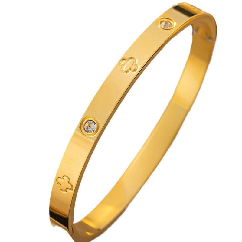 Wholesale Titanium Steel Diamond Gold Four Leaf Clover Bracelet ACC-BT-Liyan003