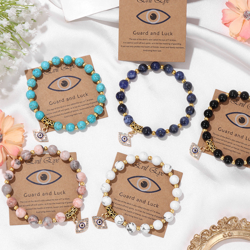 Wholesale Vintage Natural Stone Beads Bracelet Devil's Eye Pendant ACC-BT-Ruiz001