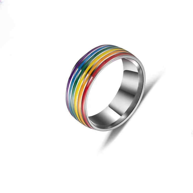 Wholesale Rainbow Couple Stainless Steel Rings ACC-RS-Ruih001