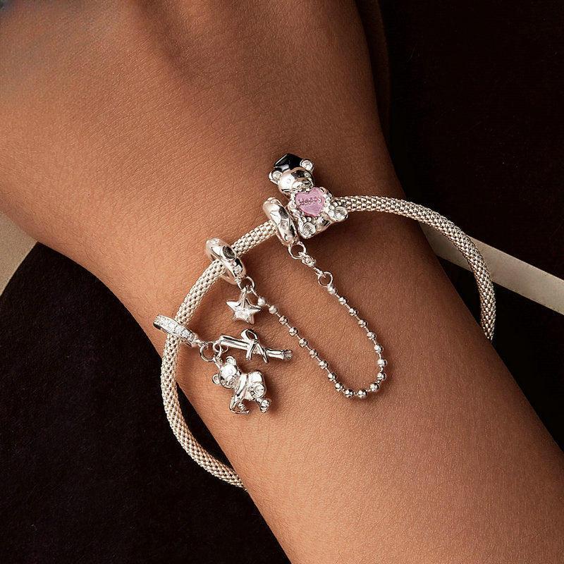 Wholesale Pink Love Bear S925 Sterling Silver DIY Bracelet Beads Charms ACC-CHS-YinZhiyun007
