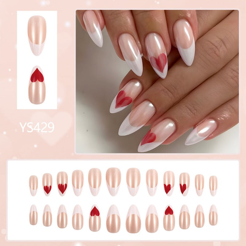 Wholesale 24 Pieces/box Shiny Oval Rose Red Heart Nails Kits Nail Stickers ACC-NS-MiKe025