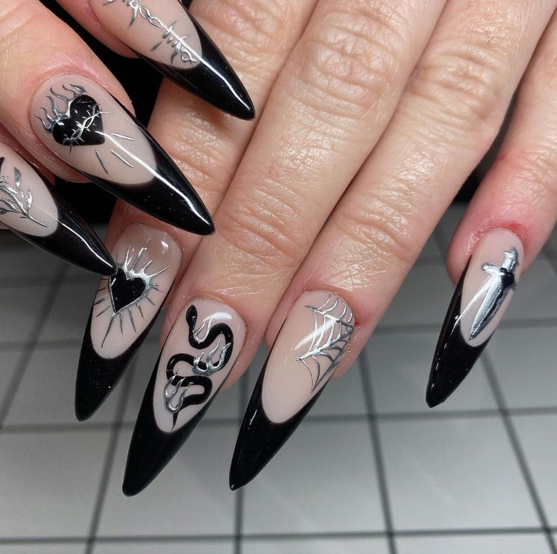 Wholesale 24 Pieces/box Water Drop Black Snake Nails Kits Nail Stickers ACC-NS-XiKa004