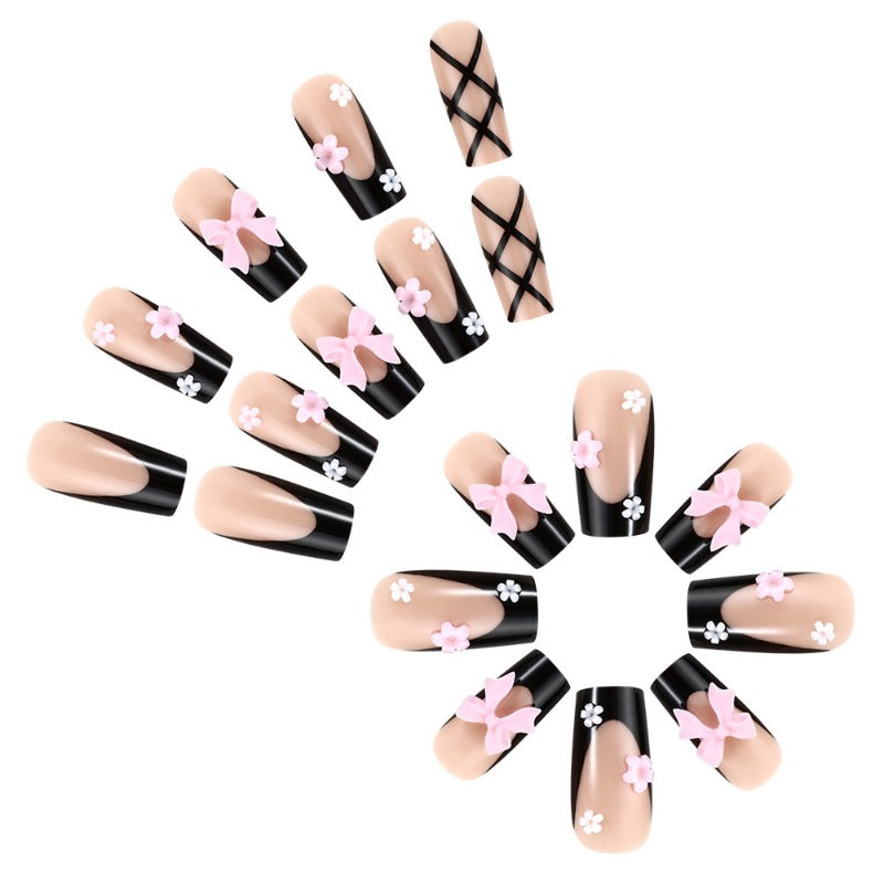 Wholesale 24 Pieces/box Valentine's Day Long Flower Bow Nails Kits Nail Stickers ACC-NS-MiKe030