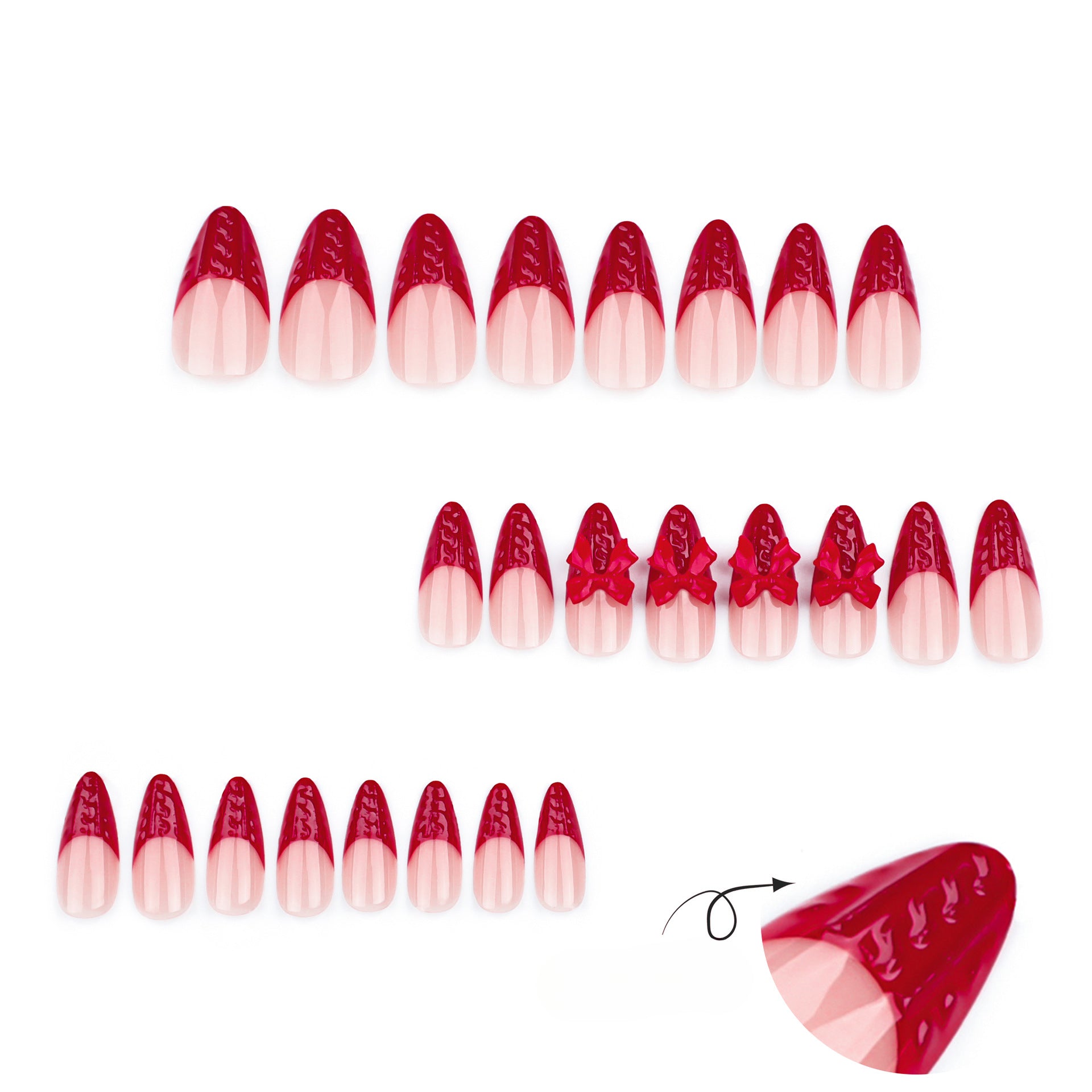 Wholesale 24 Pieces/box Christmas Red Bow Press-on Nails Kits Nail Stickers ACC-NS-LeFan089