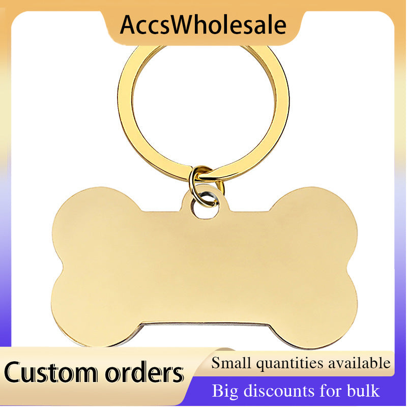 Custom Keychains with Laser Engraved Text or Logo - Dog Bone Metal Keychain