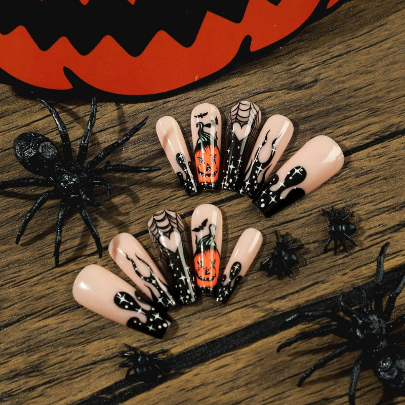 Wholesale 24 Pieces/box Halloween Pumpkin Bat Press-on Nails Kits Nail Stickers ACC-NS-LeFan120