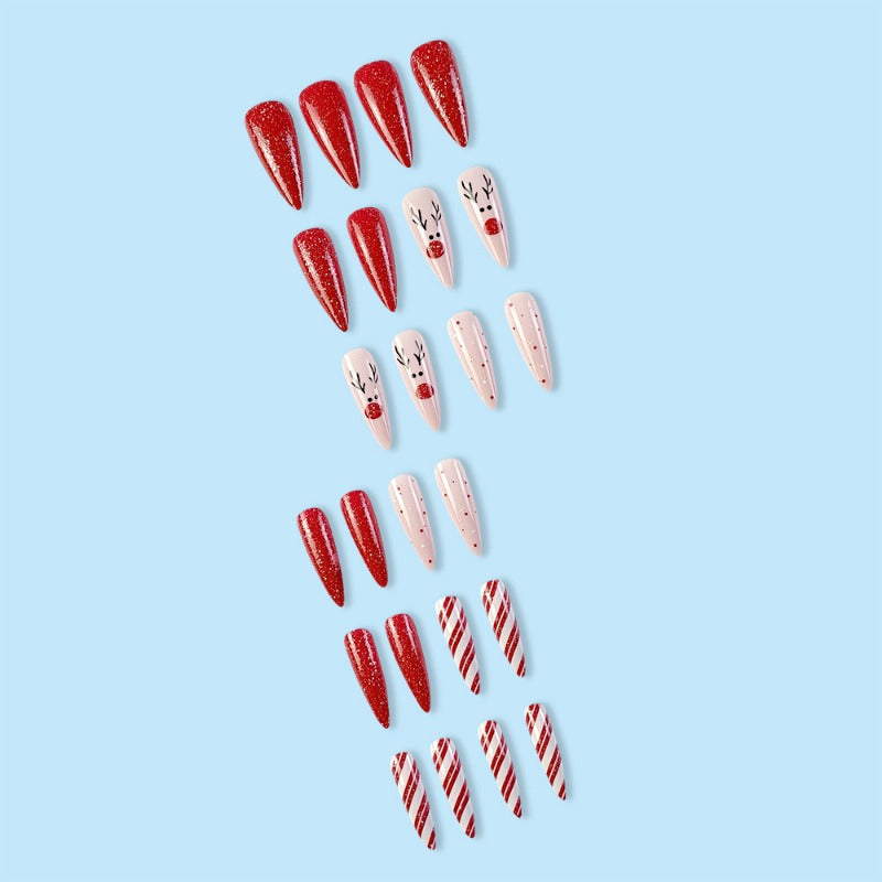 Wholesale 24 Pieces/box Christmas Pink Elk Nails Kits Nail Stickers ACC-NS-QXJ026