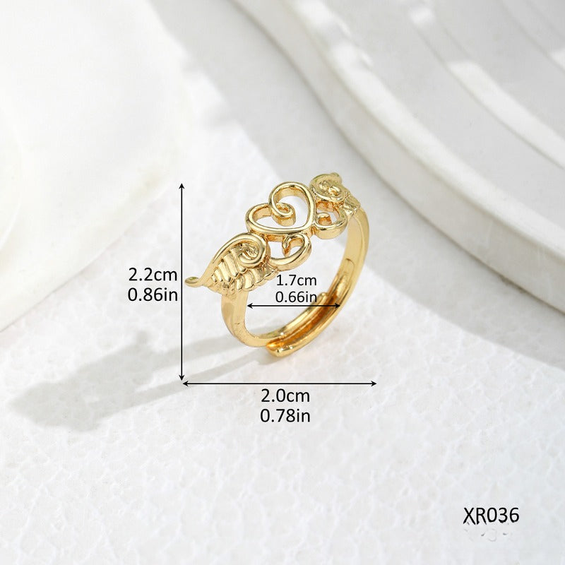 Wholesale Hollow Love Gold-plated Wings Open Adjustable Ring ACC-RS-QingHe007