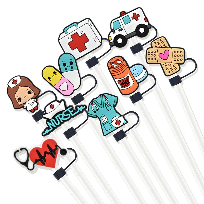 Wholesale random 100pcs medical series 10mm PVC soft glue Straw Tube Cap ACC-SCR-RYY128