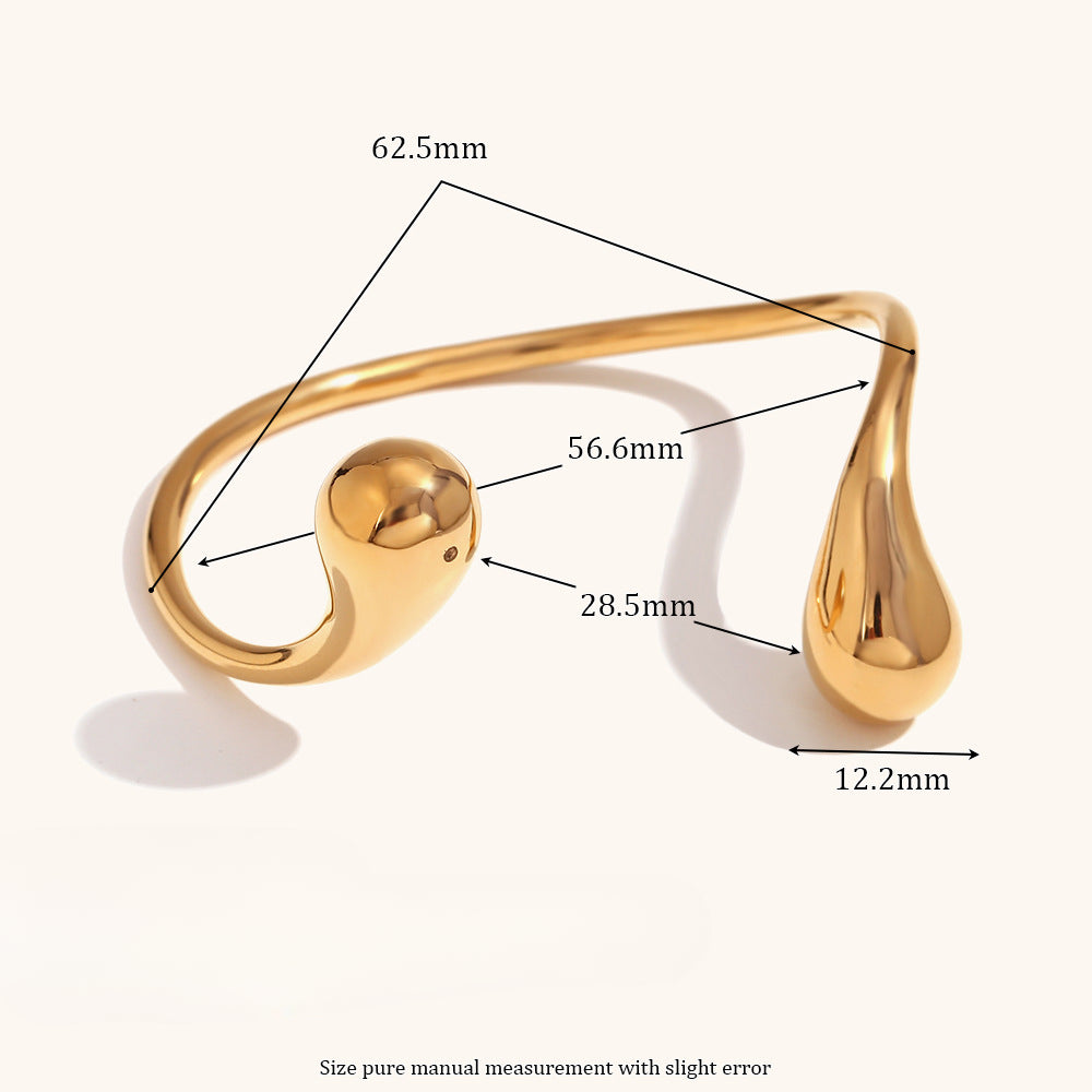 Wholesale Stainless Steel Plated 18K Gold Double Water Drop Tip Open Bracelet ACC-BT-DingRan001