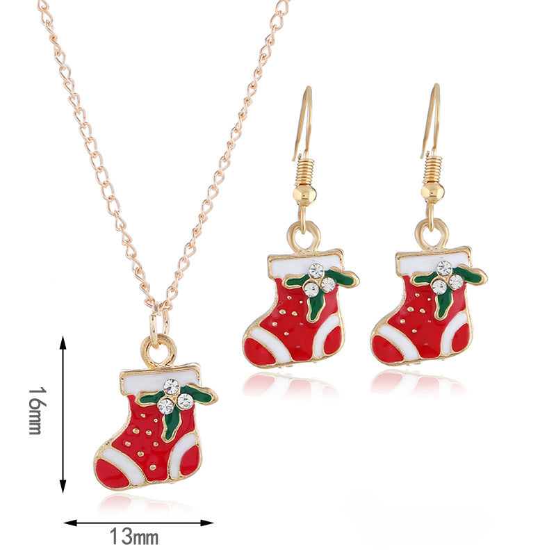 Wholesale Oil Drop Colorful Christmas Stocking Earrings Necklace Set ACC-NE-KaiQing012