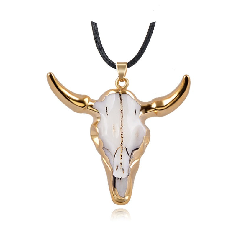 Wholesale Vintage Gold Bull Head Big Pendant Sweater Chain Necklace ACC-NE-MiYi001