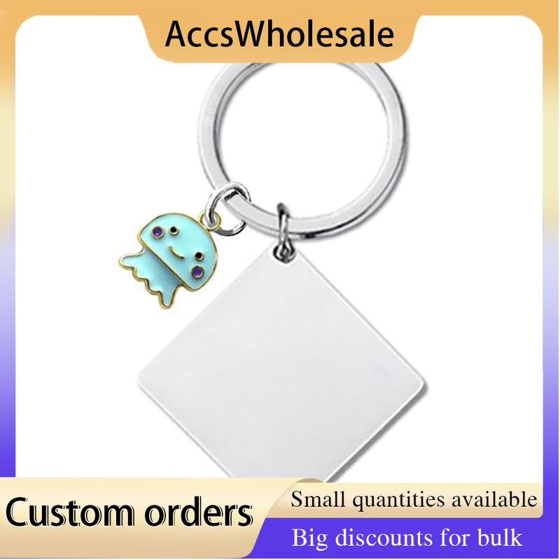Custom Keychains with Laser Engraved Text or Logo - Multicolor Square Metal Keychains