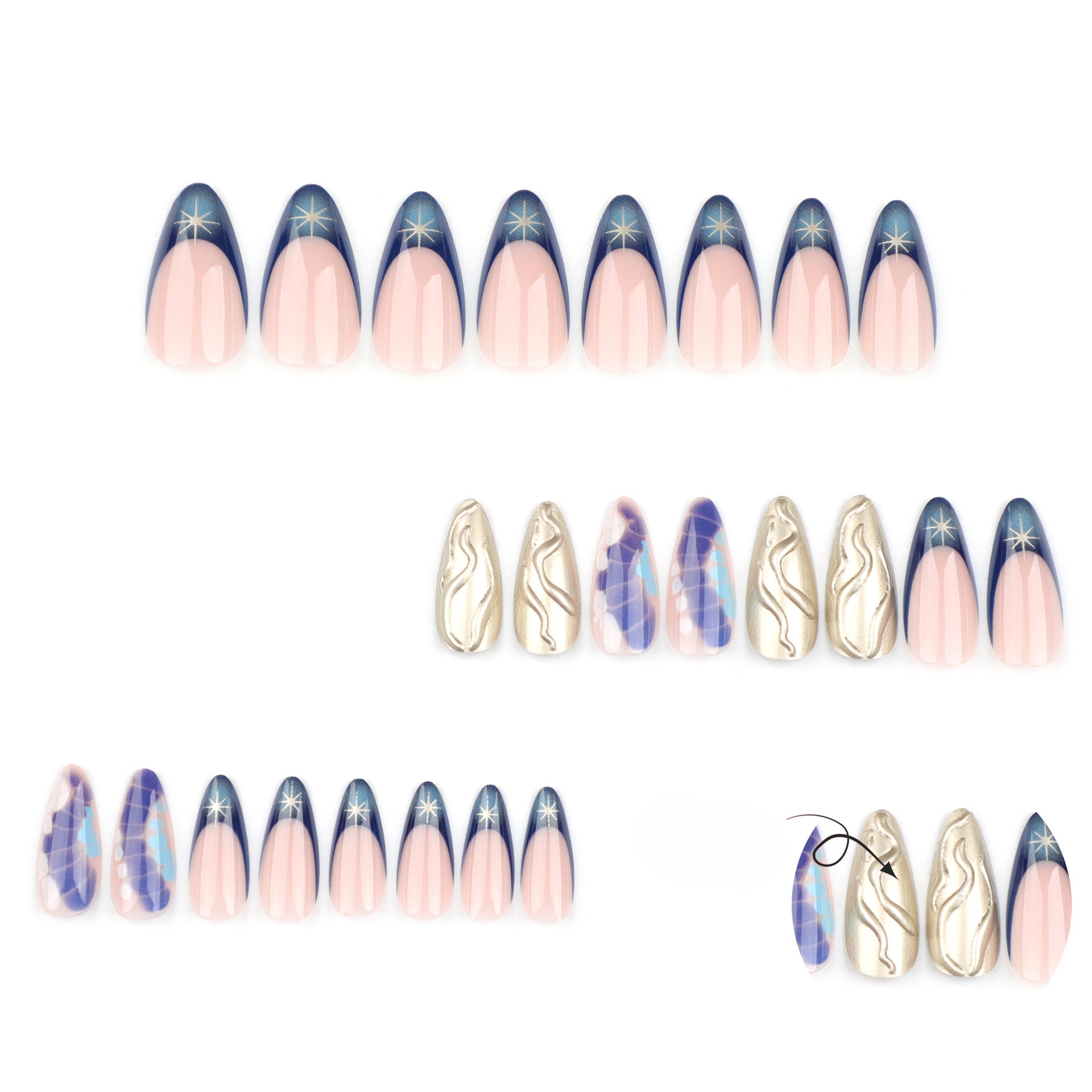 Wholesale 24 Pieces/box Smudge Press-on Nails Kits Nail Stickers ACC-NS-LeFan059