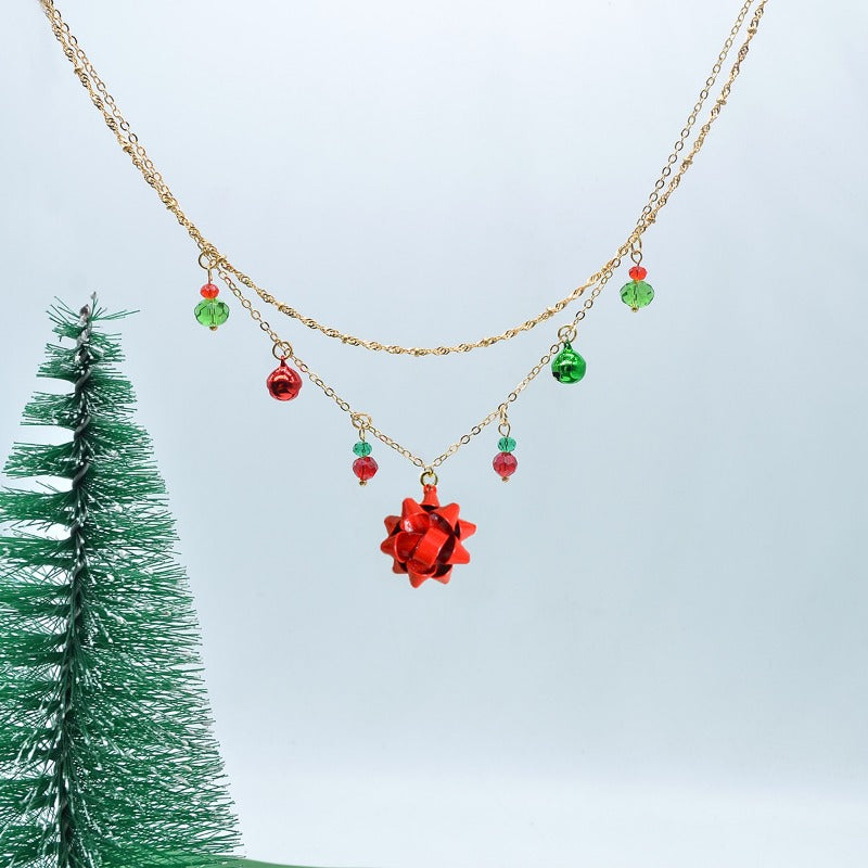 Wholesale 2pcs Christmas Multi-layer Bell Snowflake Necklaces ACC-NE-TuCai001