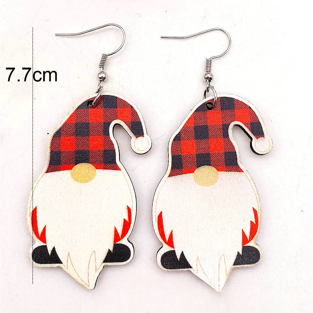 Wholesale Christmas Red Plaid Dwarf Wood Earrings ACC-ES-ChenY074