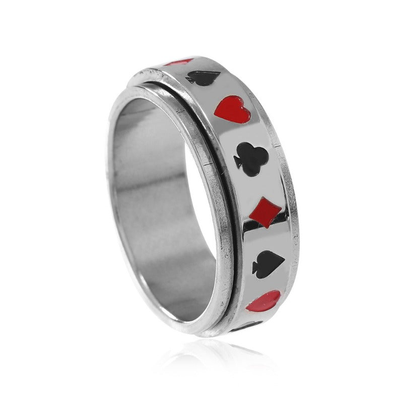 Wholesale Playing Card Men's Ring Titanium Steel Ring ACC-RS-ZhongQi011