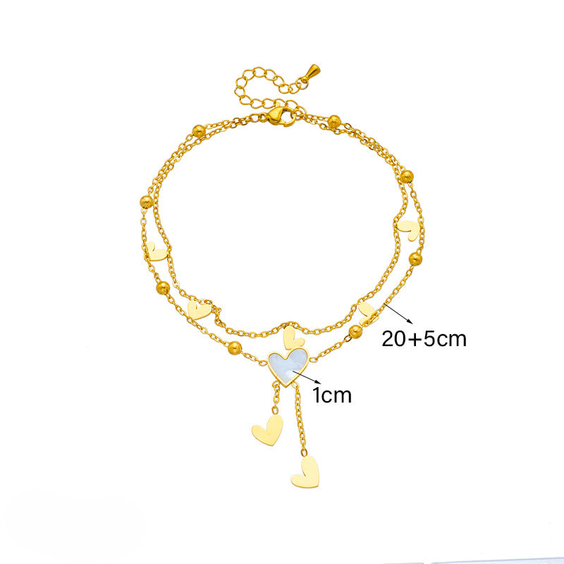 Wholesale Love Pendant Titanium Steel Multi-layer Stacking Anklets ACC-AS-QianYue002