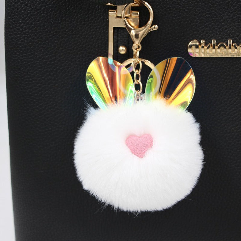 Wholesale Cute Color Changing Ears Rabbit Fur Ball Keychains ACC-KC-Zuge010