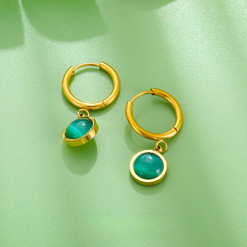 Wholesale Vintage Emerald Necklace Cat's Eye Jewelry Set Titanium Steel Necklace 18k Gold Bracelet Earrings ACC-NE-YiSheng006