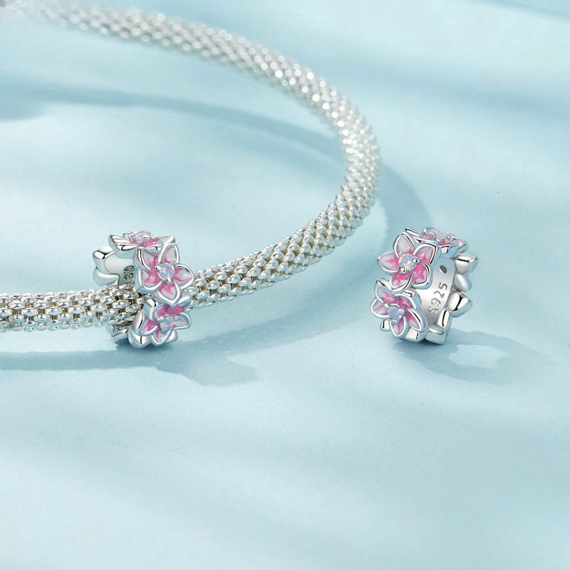 Wholesale Pink Cherry Blossom Diy Bracelet Spacer Bead Flower S925 Sterling Silver Beads ACC-CHS-YinZhiyun003