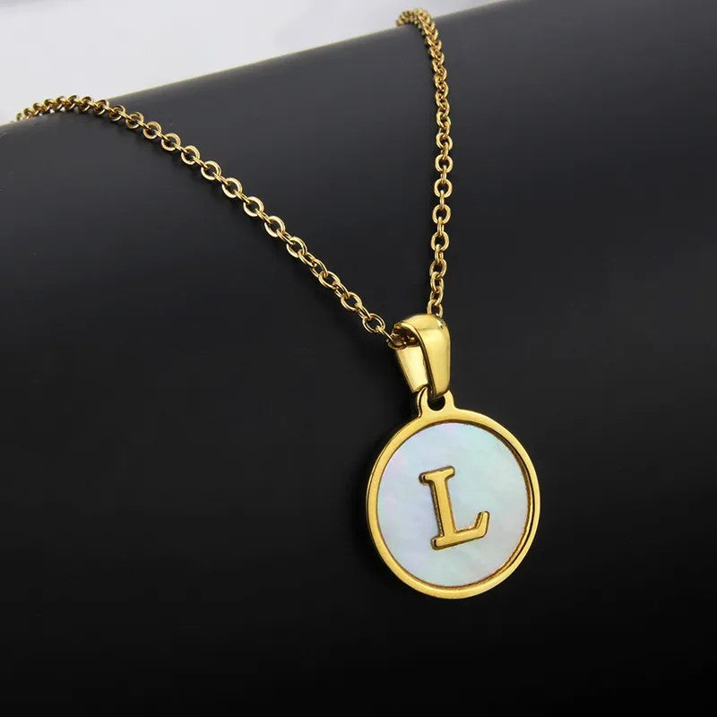 Wholesale Titanium Steel Necklace Round Shell Letter Necklace ACC-NE-BaiTian005
