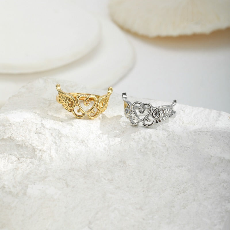 Wholesale Hollow Love Gold-plated Wings Open Adjustable Ring ACC-RS-QingHe007