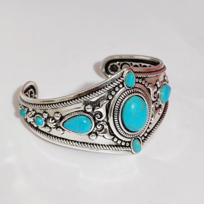 Wholesale Ethnic Style Old Silver Inlaid Turquoise Bracelet ACC-BT-JunJie026