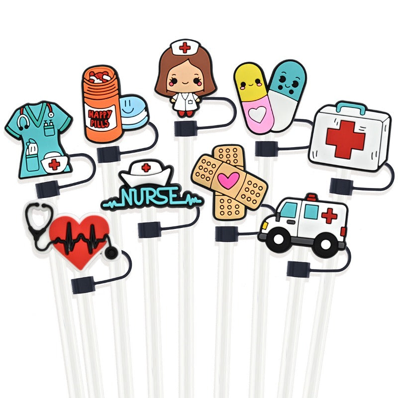 Wholesale random 100pcs medical series 10mm PVC soft glue Straw Tube Cap ACC-SCR-RYY128