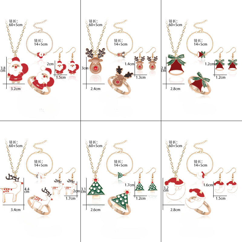 Wholesale Christmas Santa Claus Elk Bell Earrings Necklaces Bracelet Rings Set ACC-NE-Tiangao012