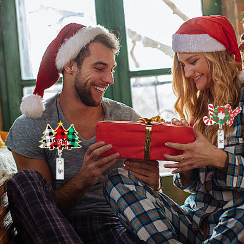 Wholesale Christmas Acrylic Christmas Tree Candy Retractable Rotating Badge Clip Keychain ACC-KC-QiDing019