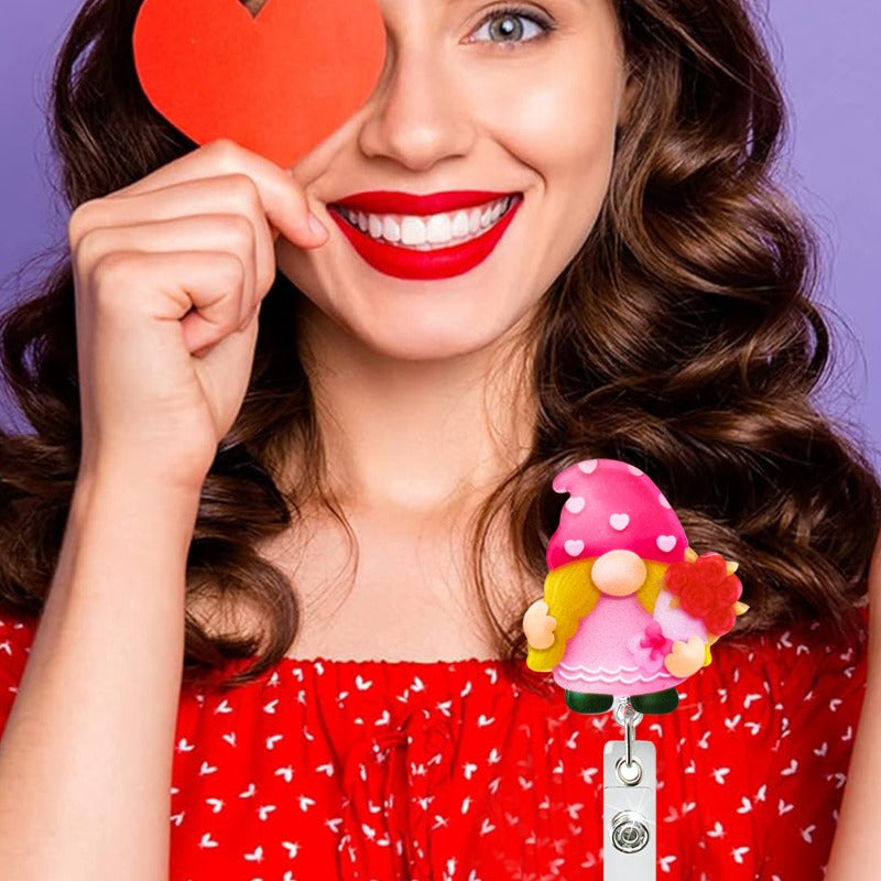 Wholesale Valentine's Day Dwarf Acrylic Medical Retractable Clip Badge Keychain ACC-KC-QiDing025
