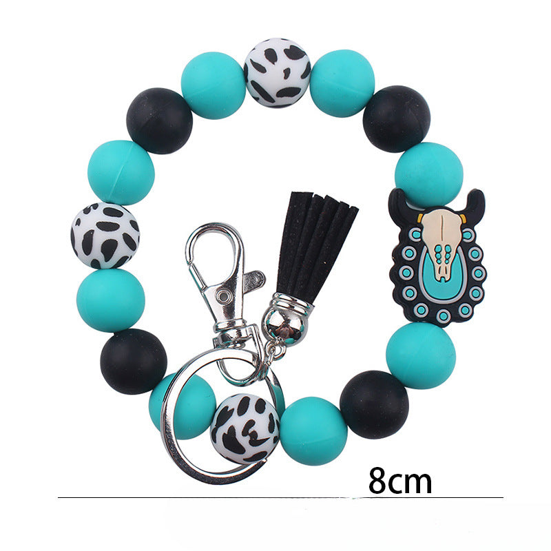 Wholesale Cartoon Western Style Cow Head Silicone Beaded Wrist Keychain ACC-KC-GuangTian061