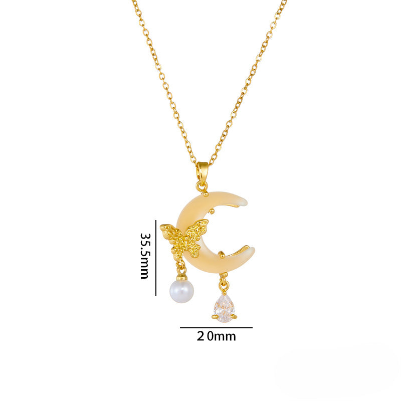 Wholesale Titanium Steel Necklace Butterfly Moon Pendant ACC-NE-Rongc011