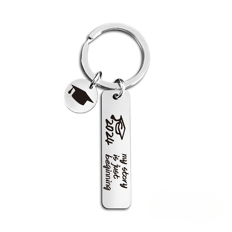 Wholesale 2024 Graduation Season Inspirational Phrases Square Stainless Steel Keychain ACC-KC-Ganggu013