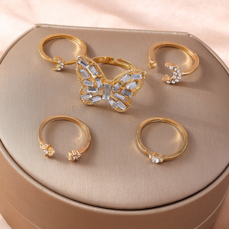 Wholesale 5pcs/set Diamond Large Butterfly Ring Set ACC-RS-YueSen002