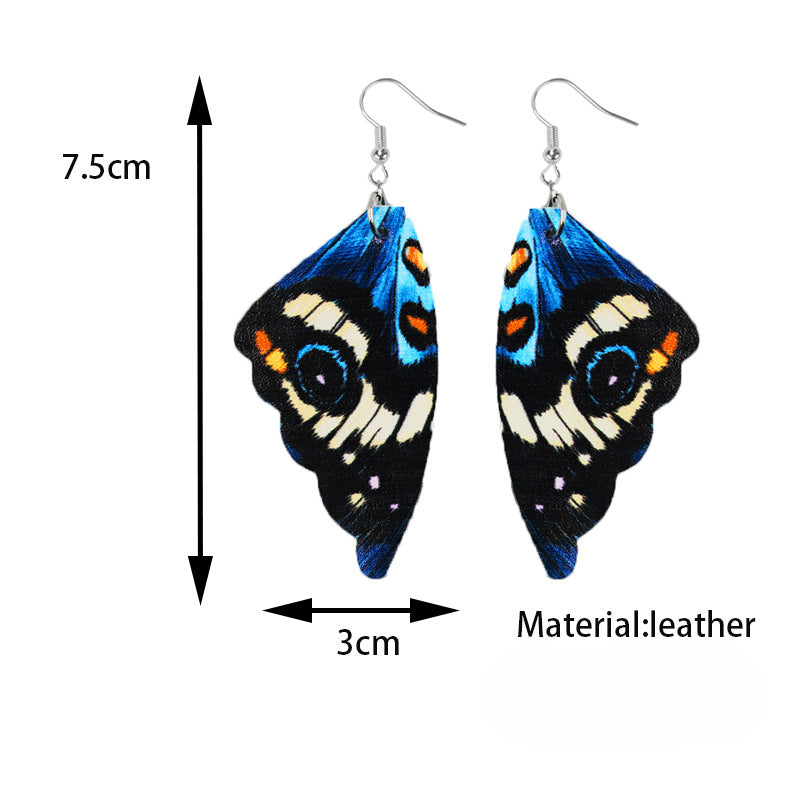 Wholesale Butterfly Leather Wing Pattern Symmetrical Double Sided Print Earrings ACC-ES-Mijun002