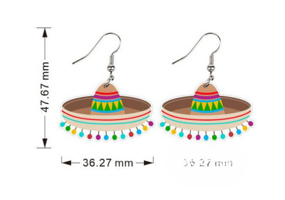 Wholesale Mexican May Day Carnival Chili Rainbow Horse Wine Hat Skull Avocado Acrylic Earrings ACC-ES-XP009