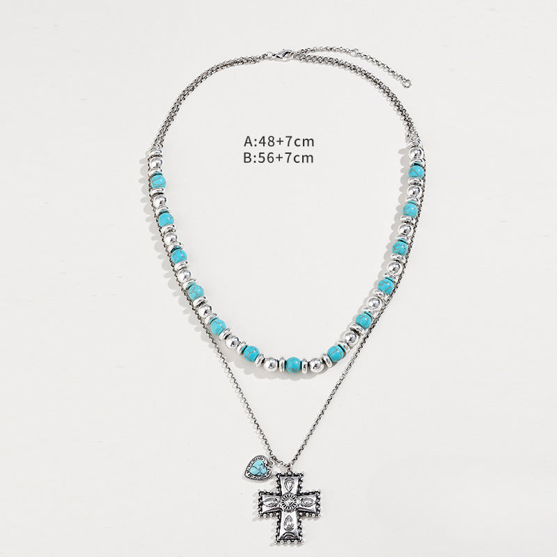 Wholesale Alloy Western Style Semi-precious Stone Turquoise Beads Stacked Necklace and Earrings