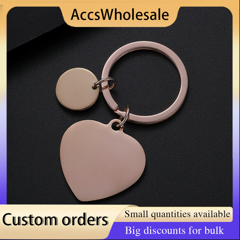 Custom Keychain with Laser Engraved Text or Logo - Multi-color Heart-shaped Small Round Metal Keychain