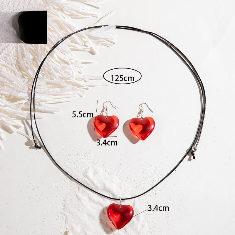 Wholesale Resin Peach Heart Earrings Necklace Red Love Heart Jewelry Set  ACC-NE-YongGe019