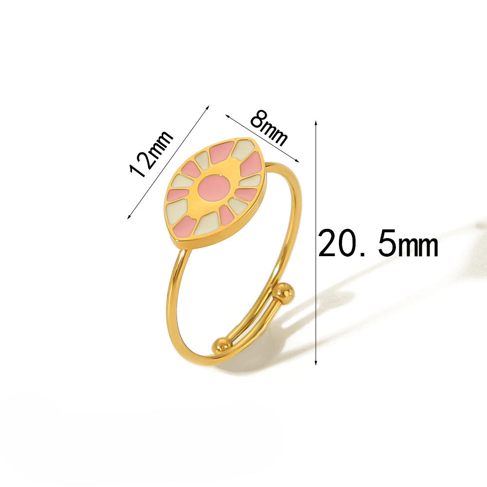 Wholesale Peach Pink Oil Drop 18K Gold Stainless Steel Rings ACC-RS-LiQuan006