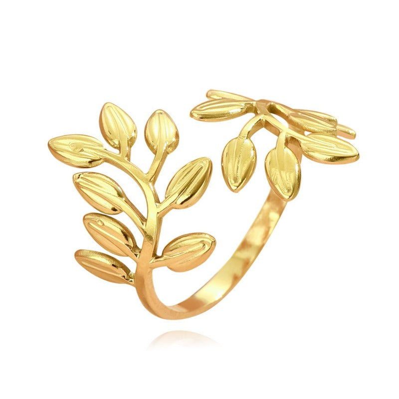 Wholesale Gold Plated Leaf Adjustable Stainless Steel Rings ACC-RS-MiYi001
