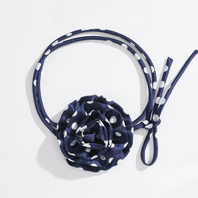 Wholesale Chiffon Polka Dot Rose Choker Long Choker Bow Necklace