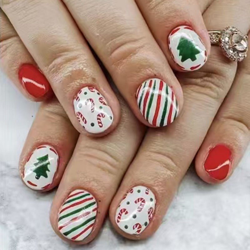 Wholesale 24 Pieces/box Christmas Candy Cane Nails Kits Nail Stickers ACC-NS-MiKe003