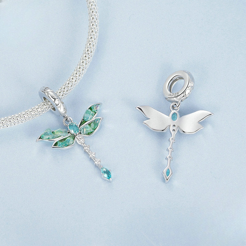 Wholesale Vintage Green Dragonfly Diy Pendant with S925 Sterling Silver Insect Beads Pendant ACC-PT-YinZhiyun001