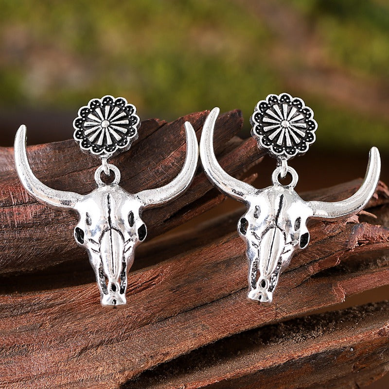 Wholesale Vintage Western Style Bull Head Horn Necklace Earrings  ACC-NE-zhiyu011