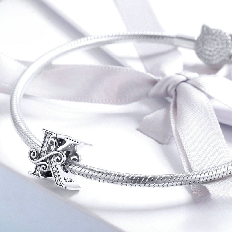 Wholesale 26 Letters DIY Beaded Bracelet Accessories Inlaid with Zircon Sterling Silver Beads Charms ACC-CHS-YinZhiyun001